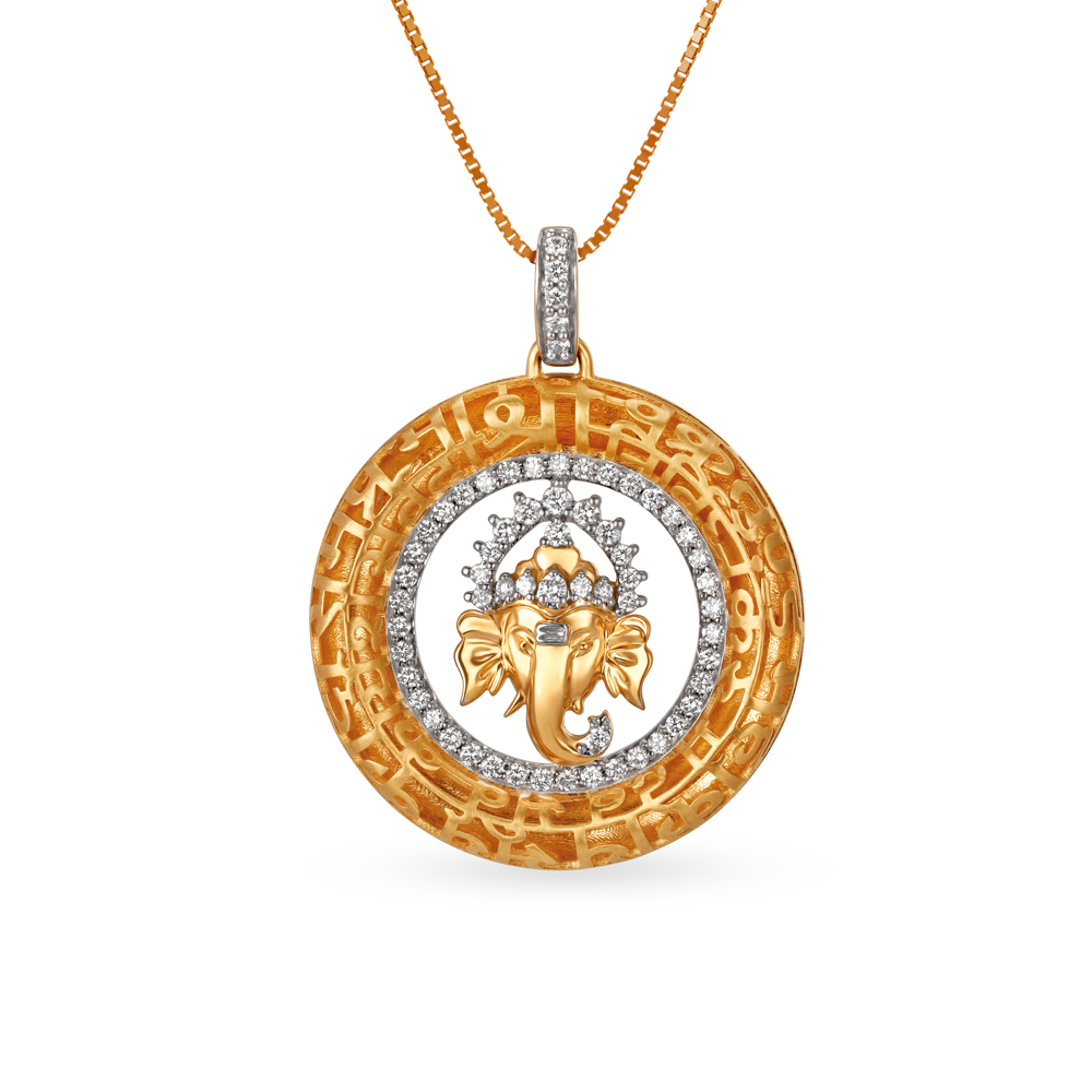 Auspicious 18 Karat Yellow Gold And Diamond Ganesha Pendant
