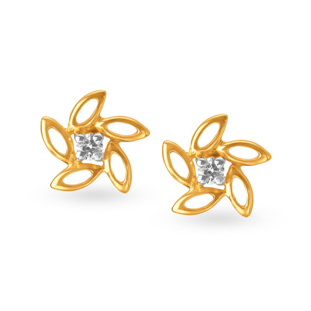 Floral Single Stone Diamond Stud Earrings
