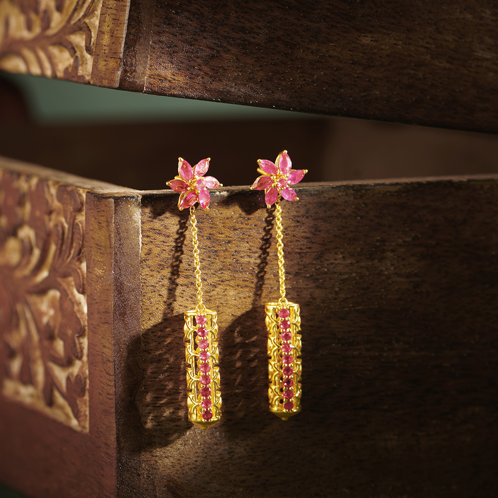 Ruby Flowers Drop Earrings,,hi-res image number null