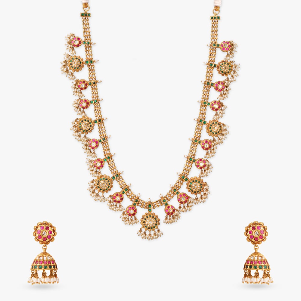 Gold Temple Jhumka Haar Set,,hi-res image number null