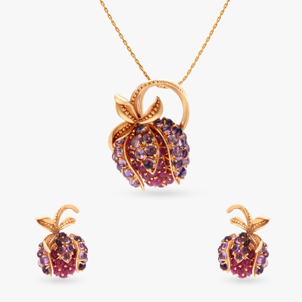 Sunlit Bud Gold Pendant and Earrings Set,,hi-res image number null