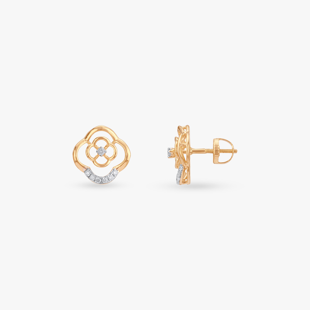 Lattice Bloom Diamond Stud Earrings,,hi-res image number null