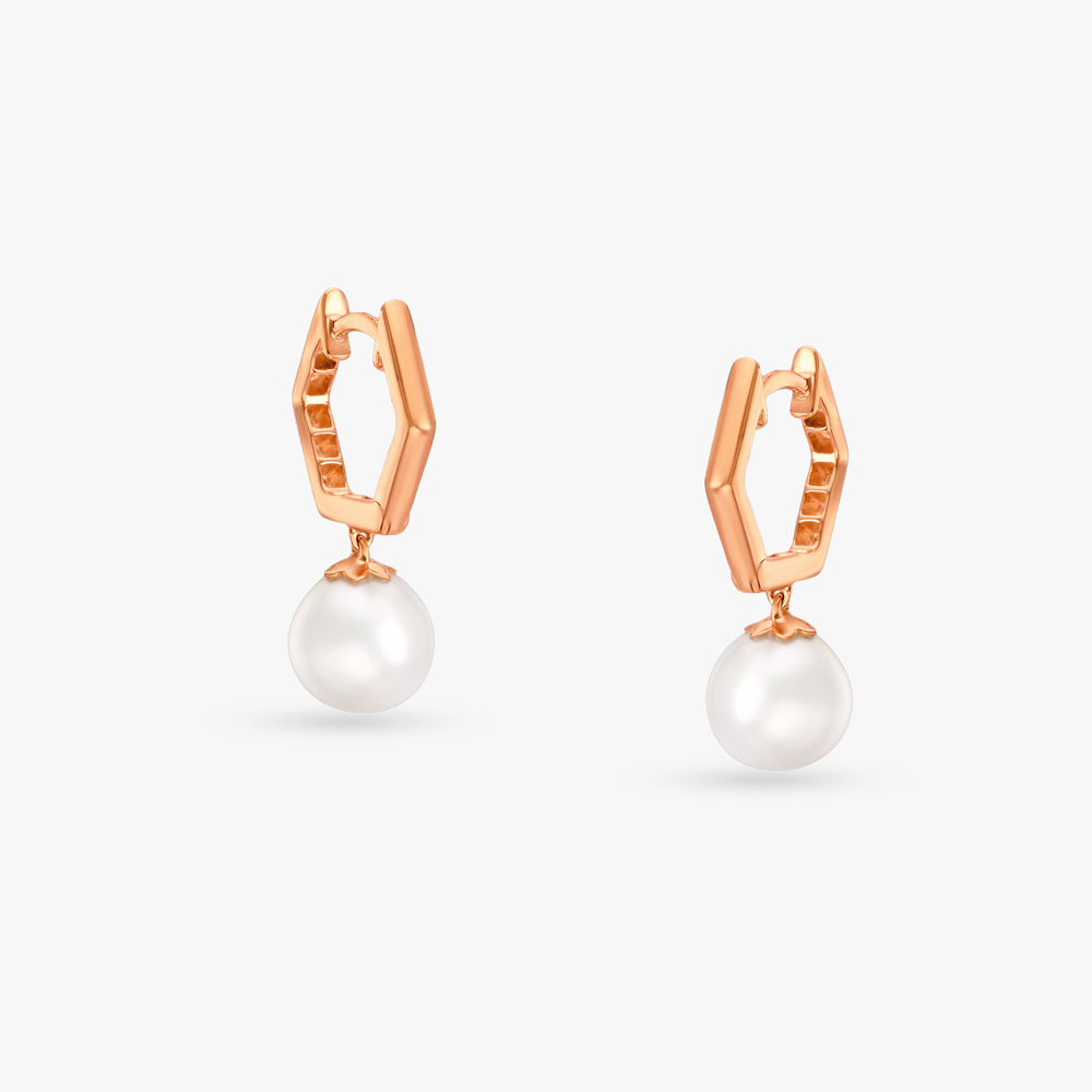 Sleek Pearl Hoop Earrings,,hi-res image number null