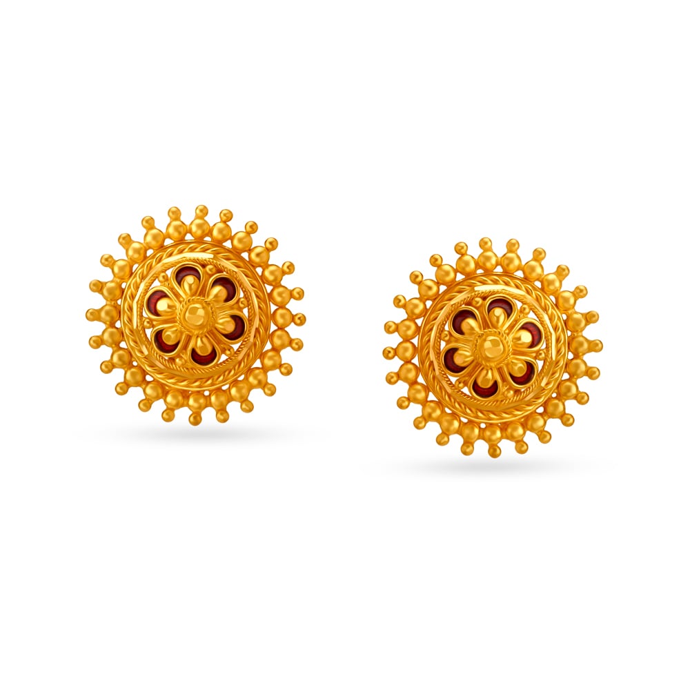 Alluring Floral Gold Stud Earrings