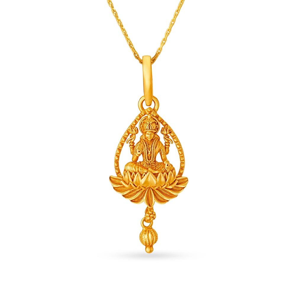 Tear Drop Goddess Laxmi Gold Pendant