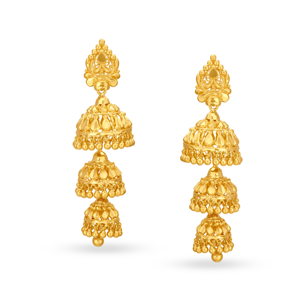 Three Layer Traditional 3 Layer Gold Jhumkas