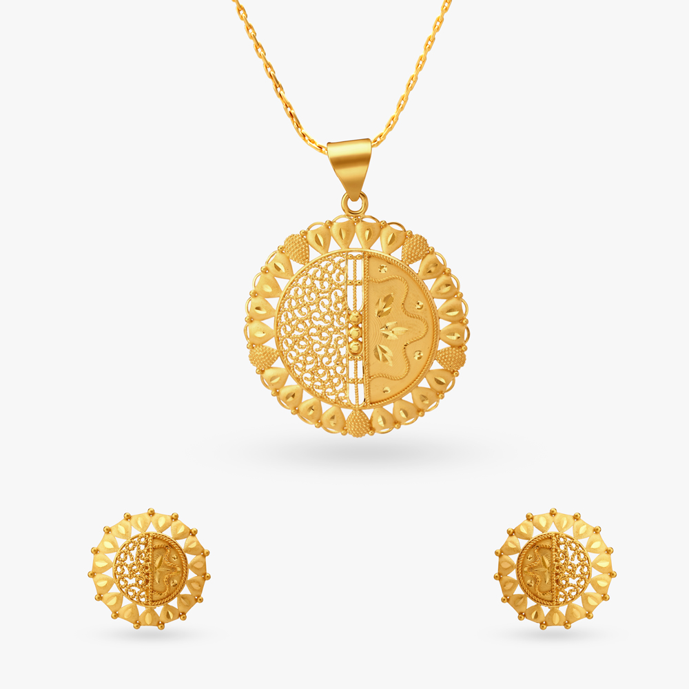 Filigree Gold Pendant and Earrings Set,,hi-res image number null