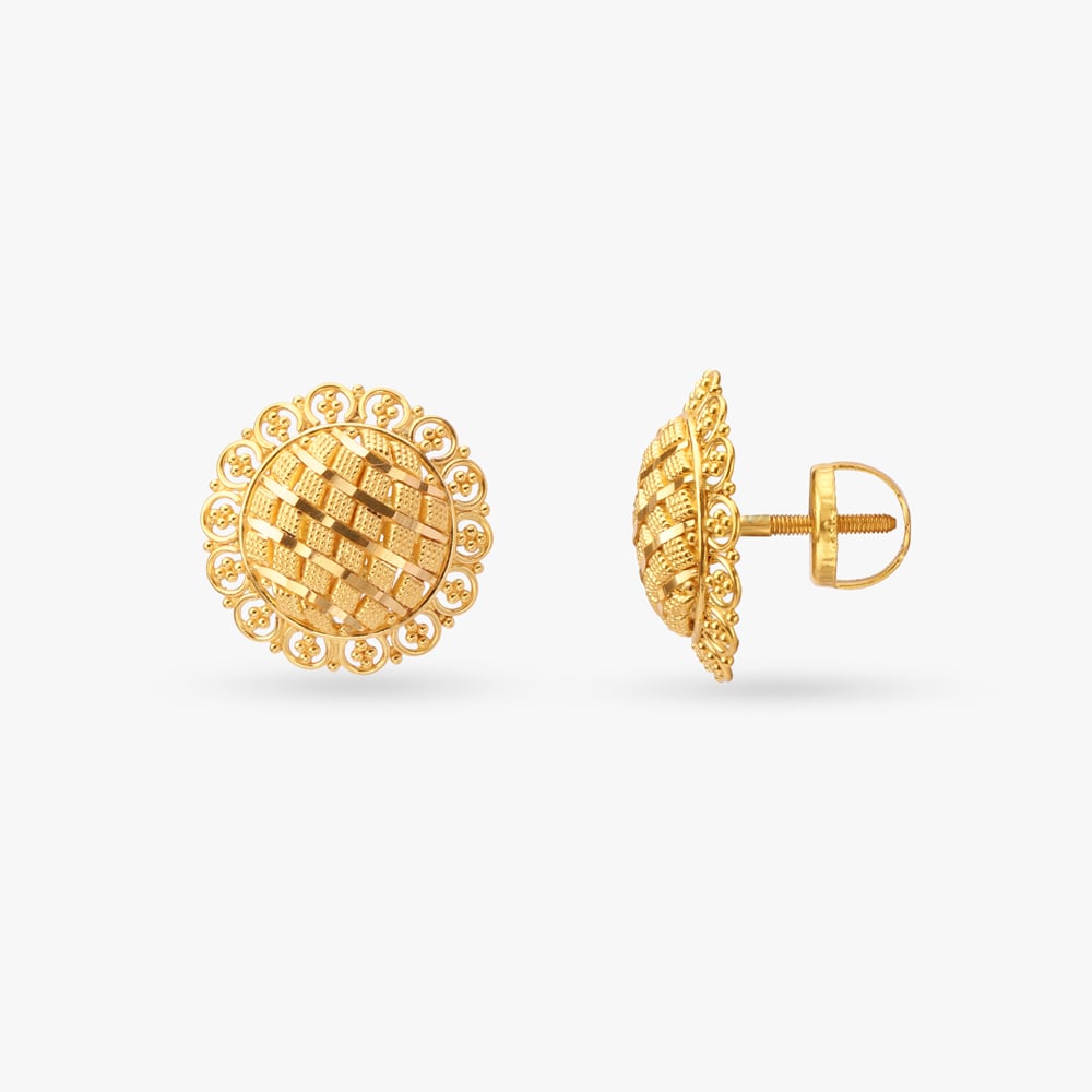 Intricate Gold Stud Earrings,,hi-res image number null