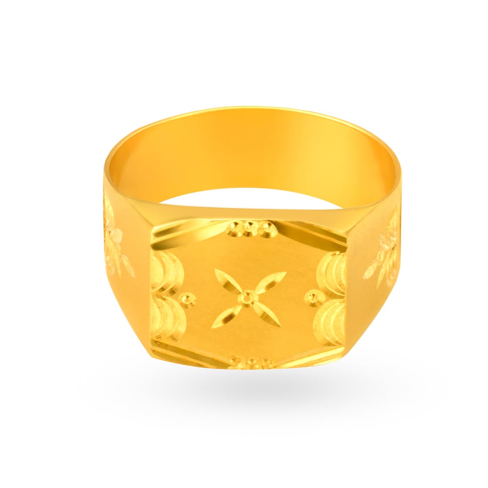 Geometric Embossed Gold Ring for Men,,hi-res image number null