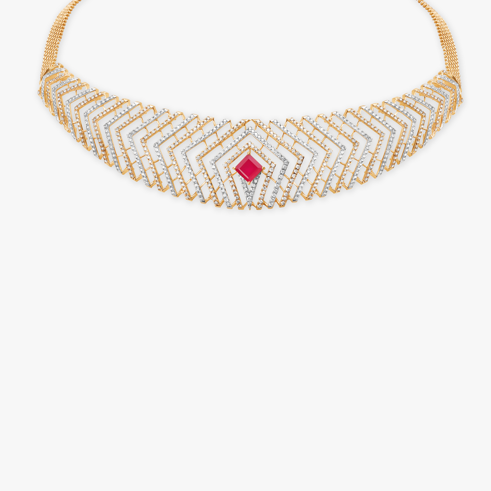 Mesmerising Hexagons Natural diamond Necklace Set,,hi-res image number null