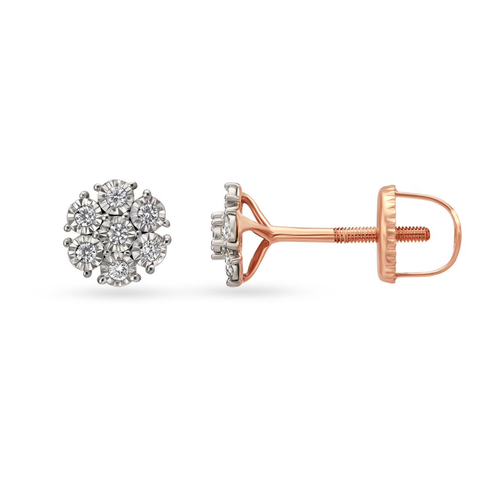 Ethereal Rose Gold And Diamond Floral Studs,,hi-res image number null