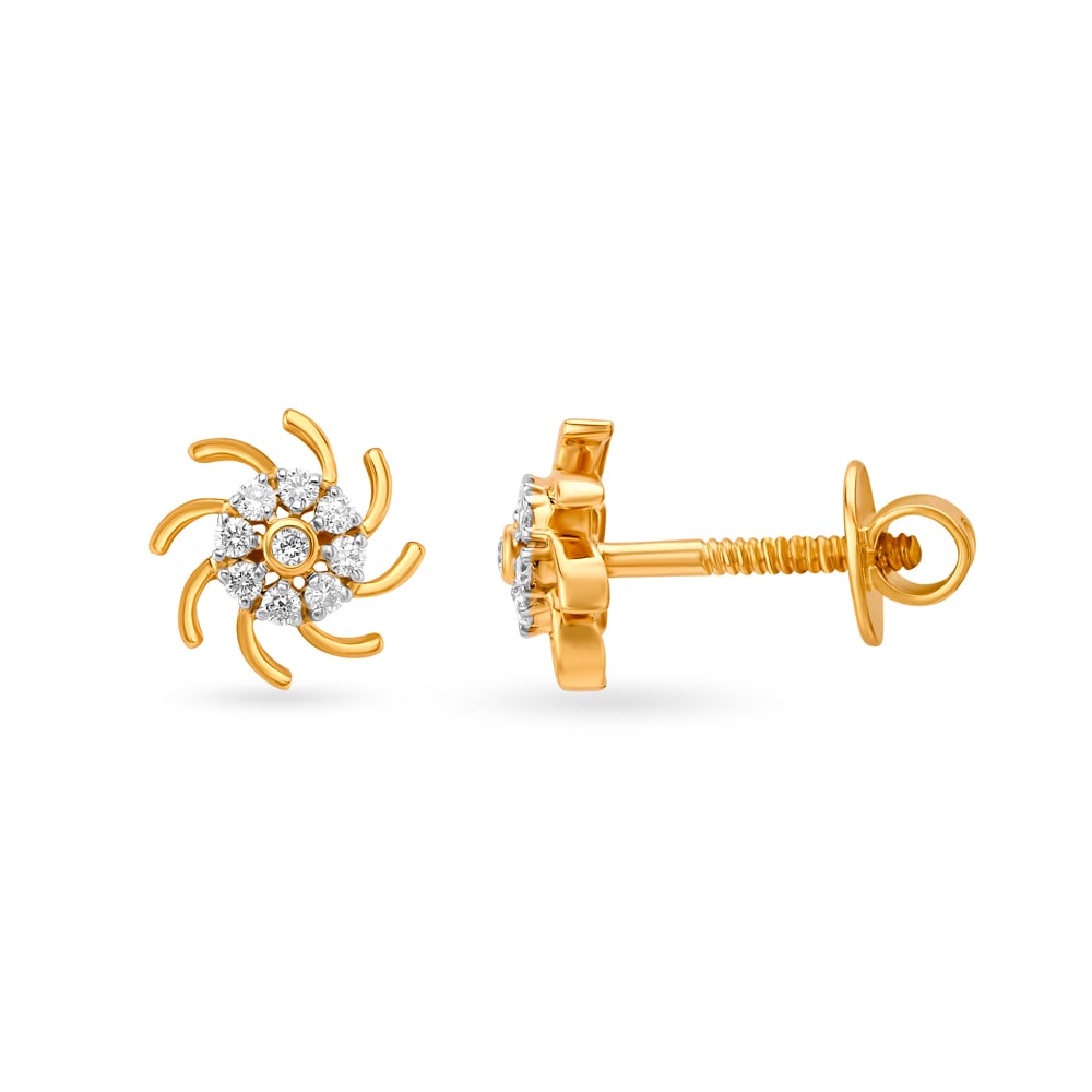 Pinwheel Inspired Gold and Diamond Stud Earrings,,hi-res image number null