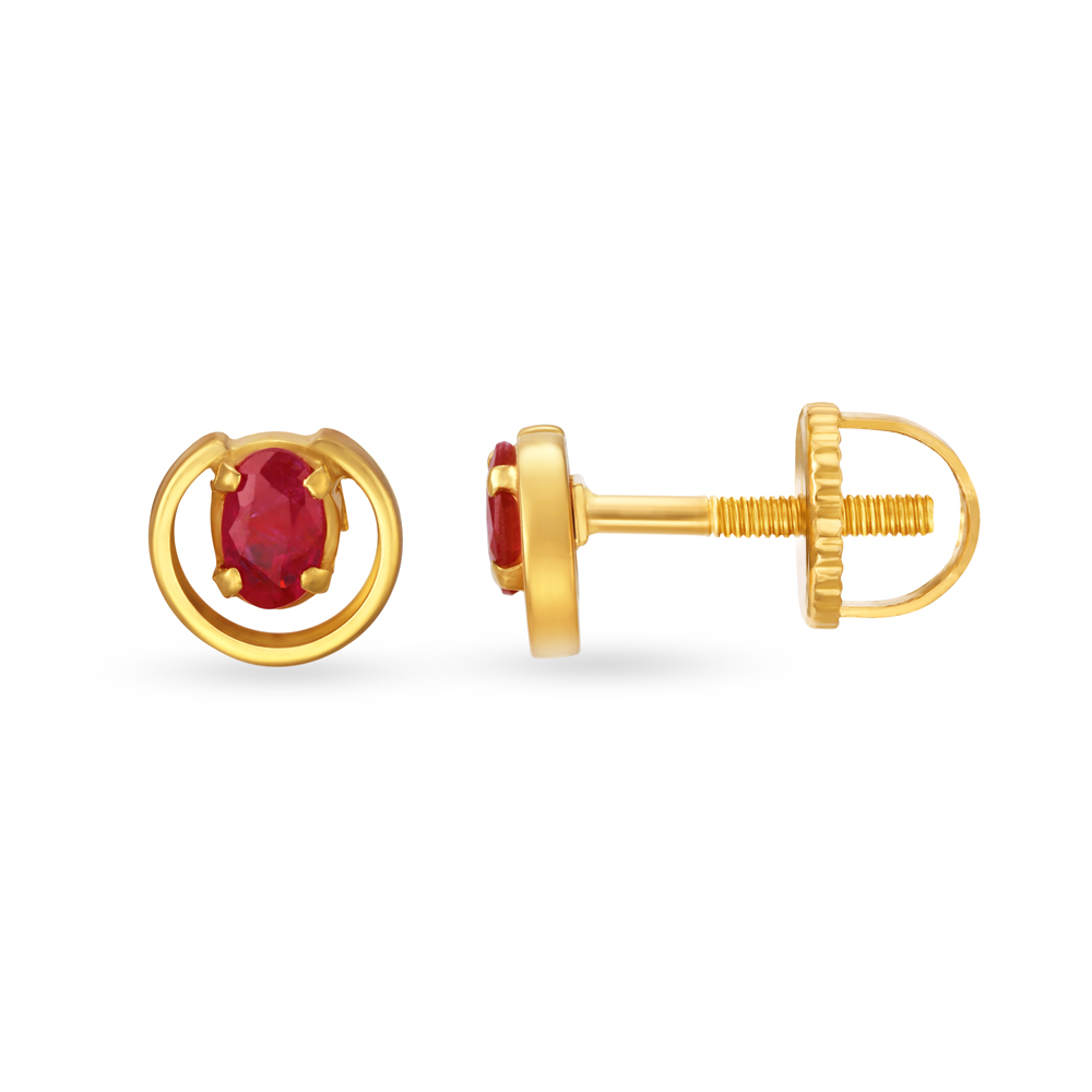Exquisite 22 Karat Yellow Gold And Ruby Circular Studs,,hi-res image number null
