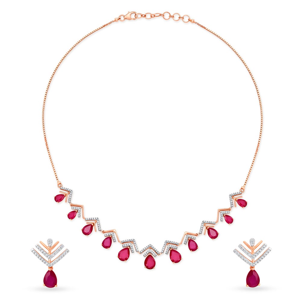 Traditional Rose Gold and Diamond Necklace Set,,hi-res image number null