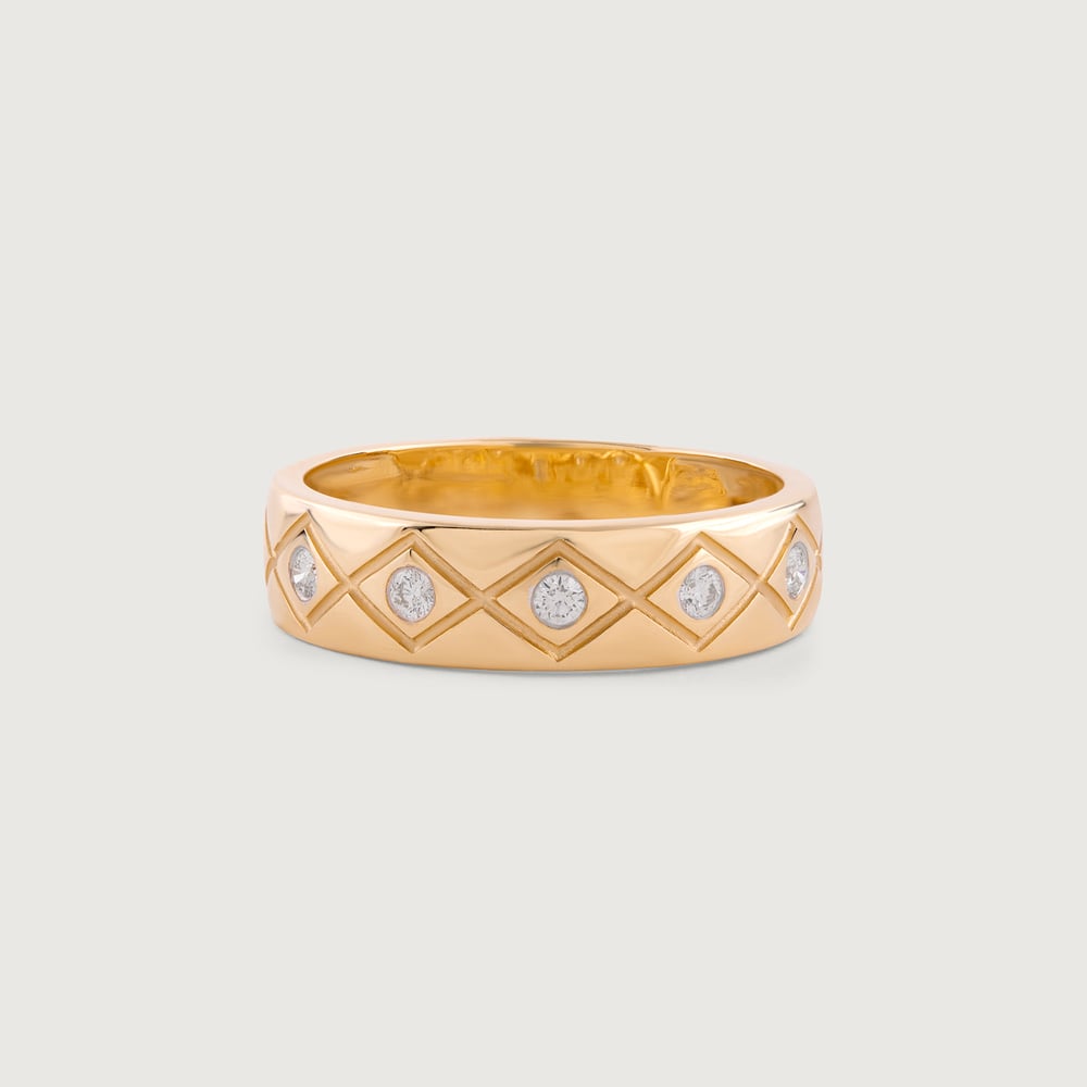 Grided Glitz Gold & Diamond Finger Ring for Men,,hi-res image number null