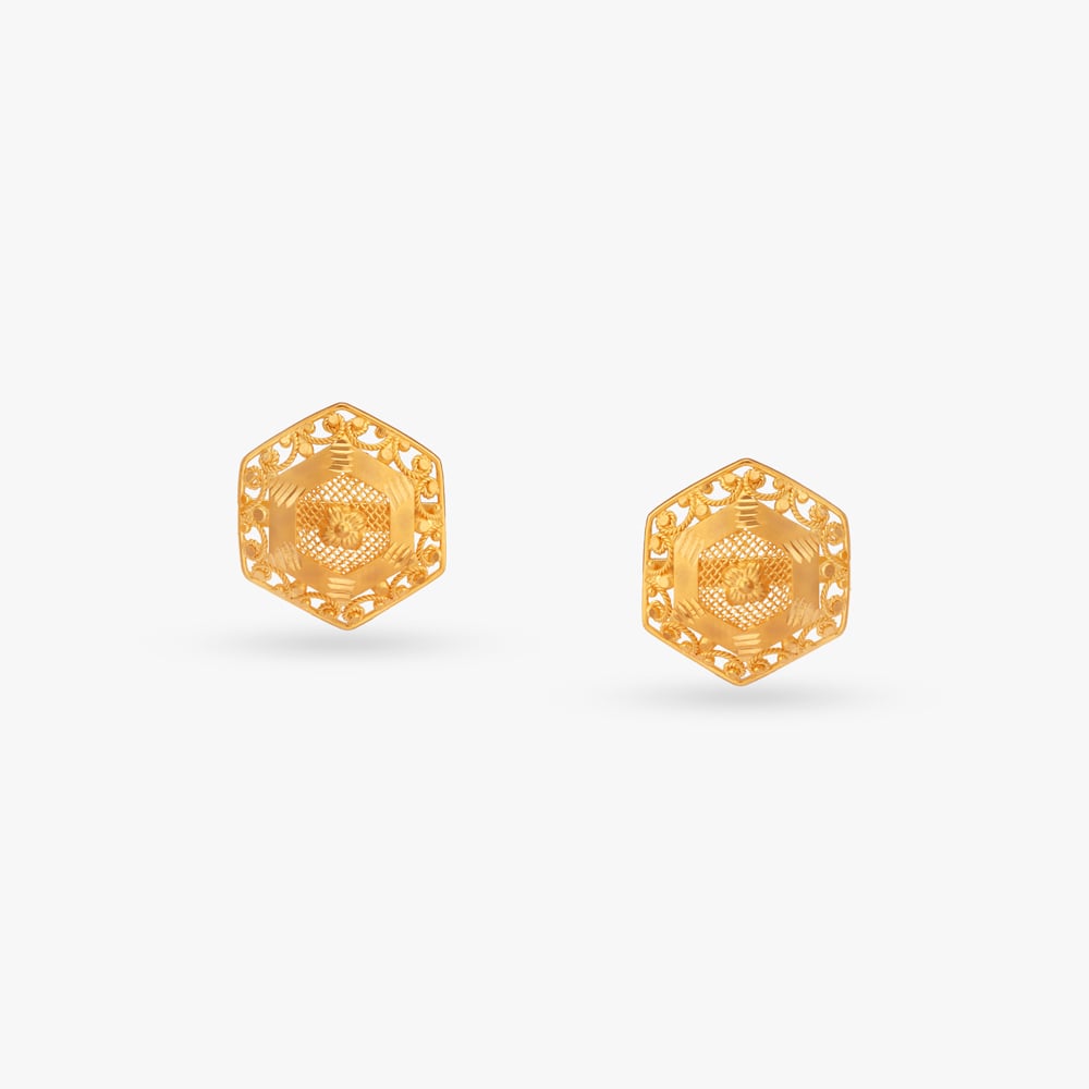 

Hexagon Crest Gold Stud Earrings