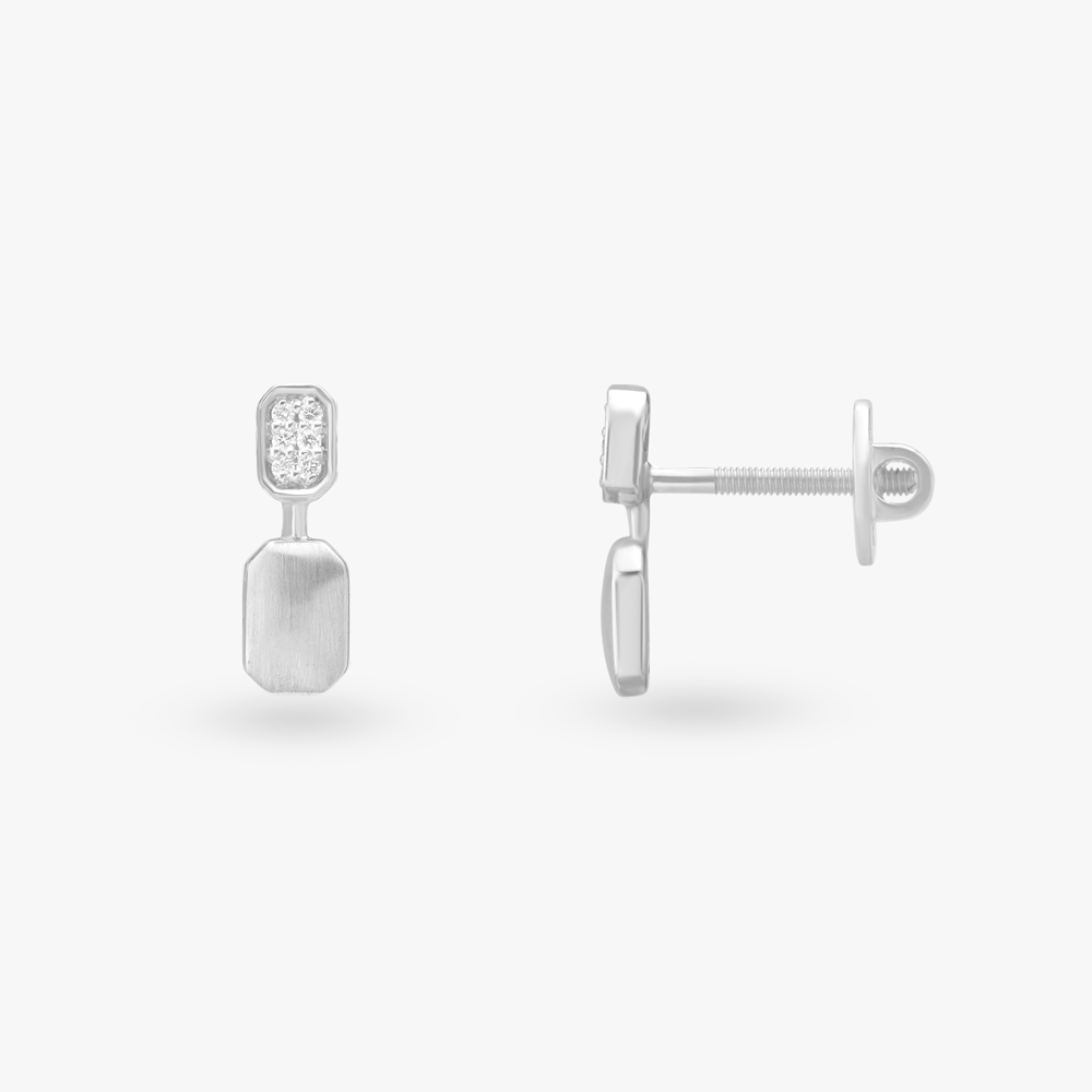 Geometric Platinum Diamond Stud Earrings,,hi-res image number null