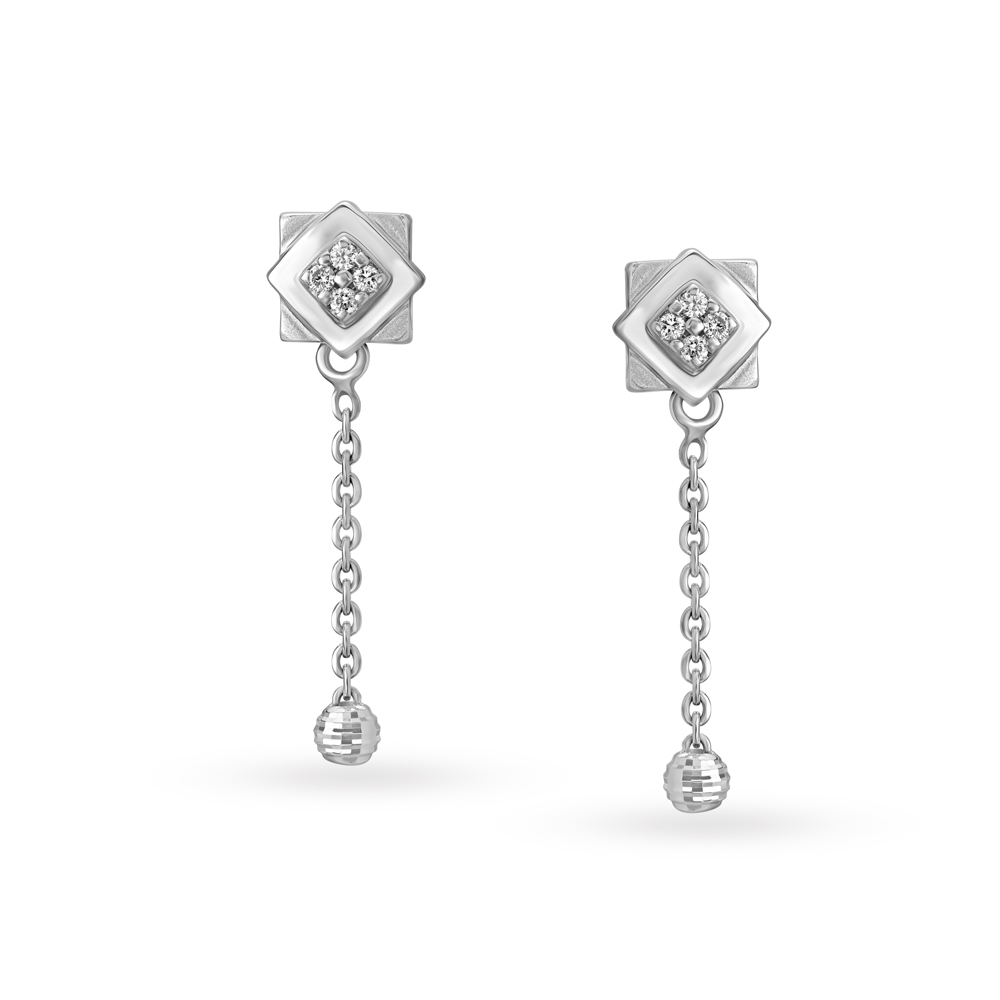 Ethereal Geometric Diamond Drop Earrings in White Platinum