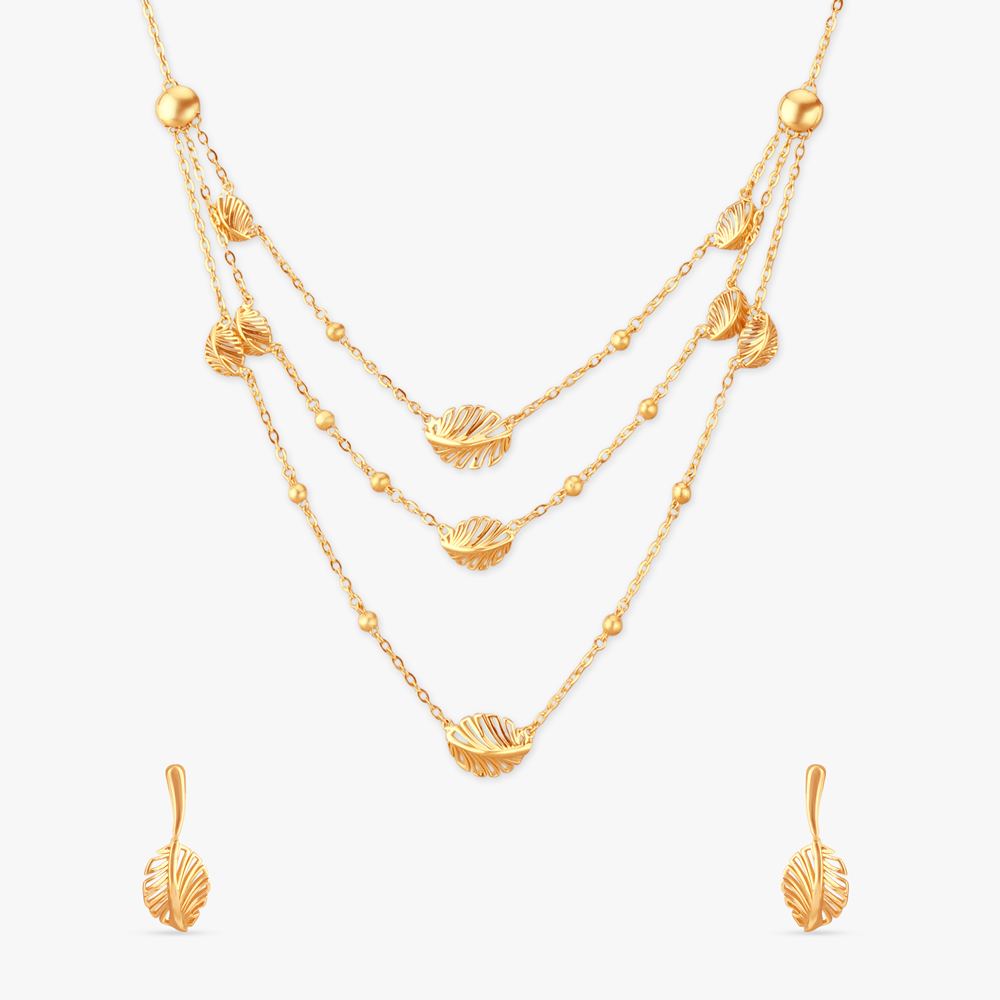 

Cascading Leaf Gold Necklace Set