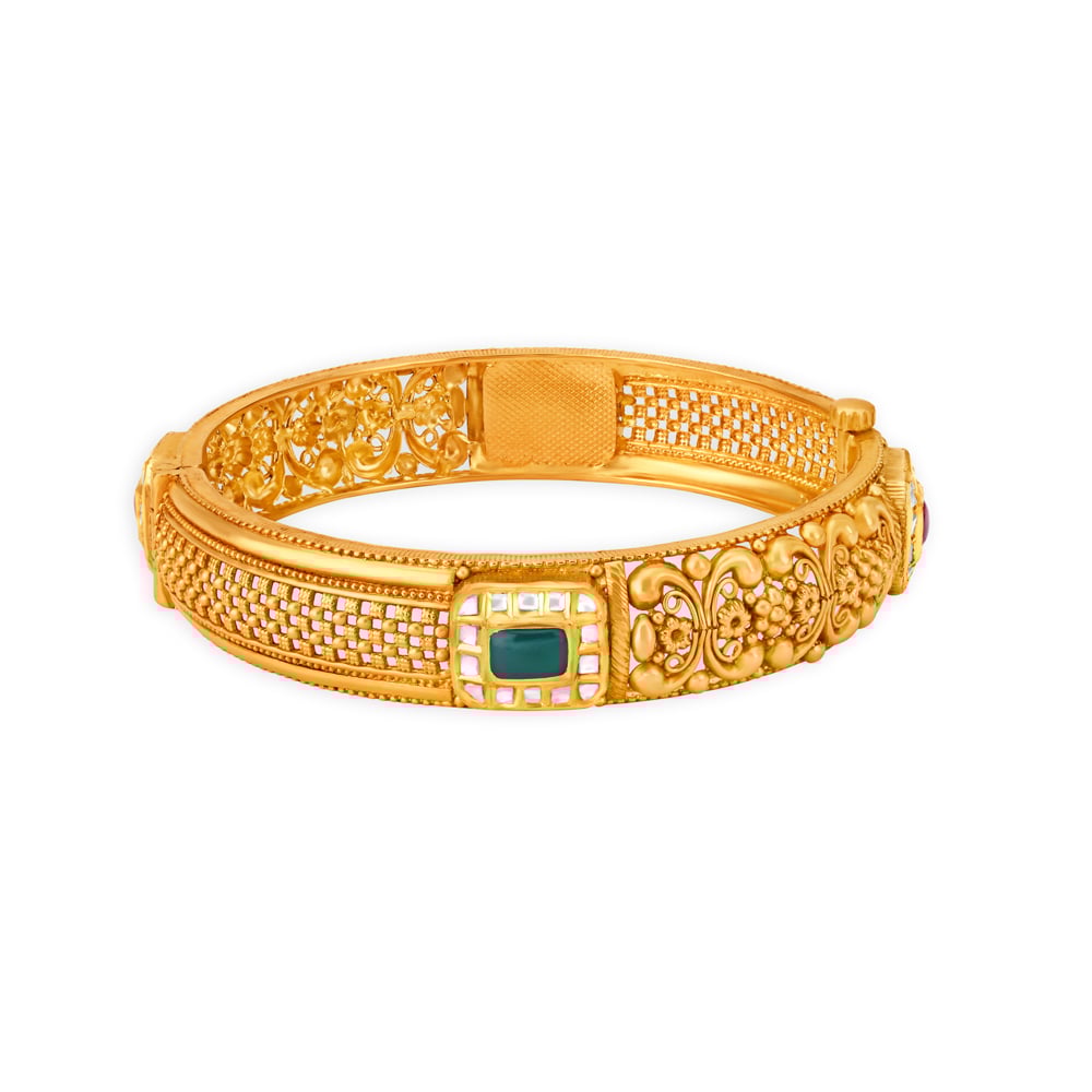 Geometric Floral Gold Bangle,,hi-res image number null