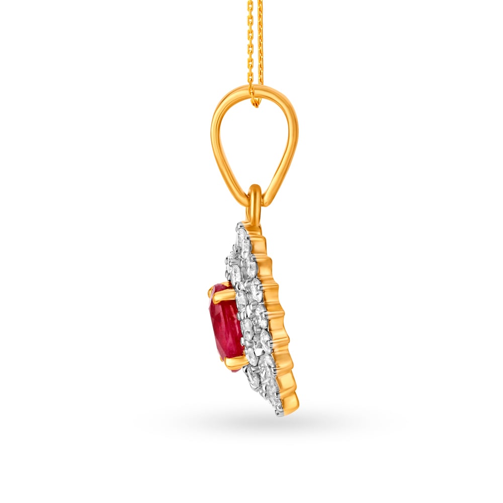 Oval Ruby Studded Diamond Pendant,,hi-res image number null