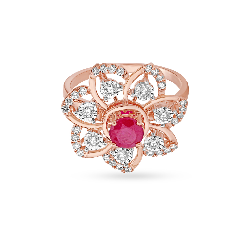 Gorgeous Floral Gold and Diamond Finger Ring,,hi-res image number null