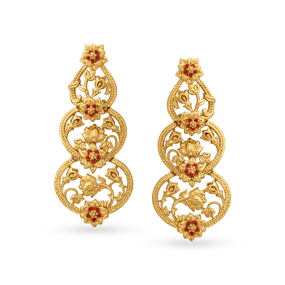 Regal Gold Floral Drop Earrings