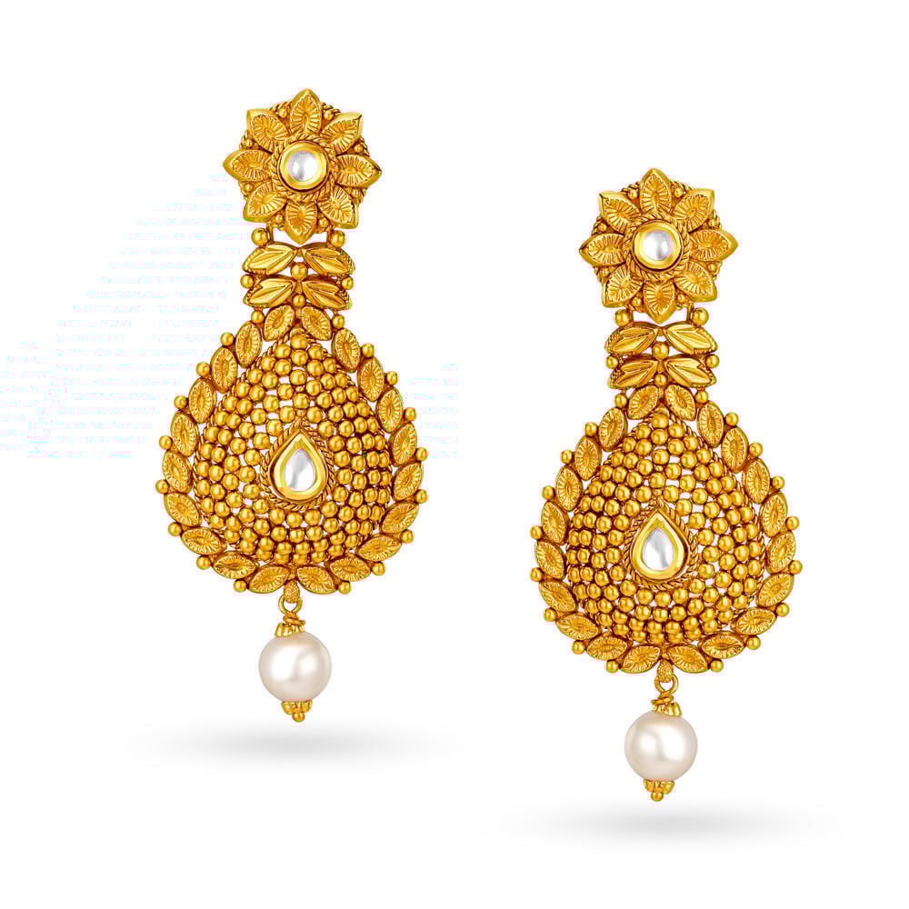 Queenly Rawa Work Leaf Motif Gold Necklace Set,,hi-res image number null
