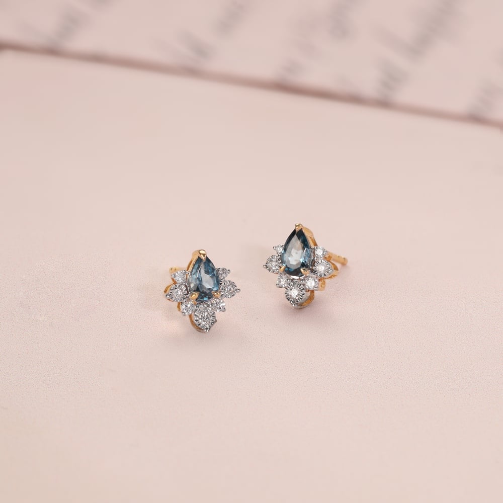 Sparkly Blue Diamond & Gold Stud Earrings,,hi-res image number null