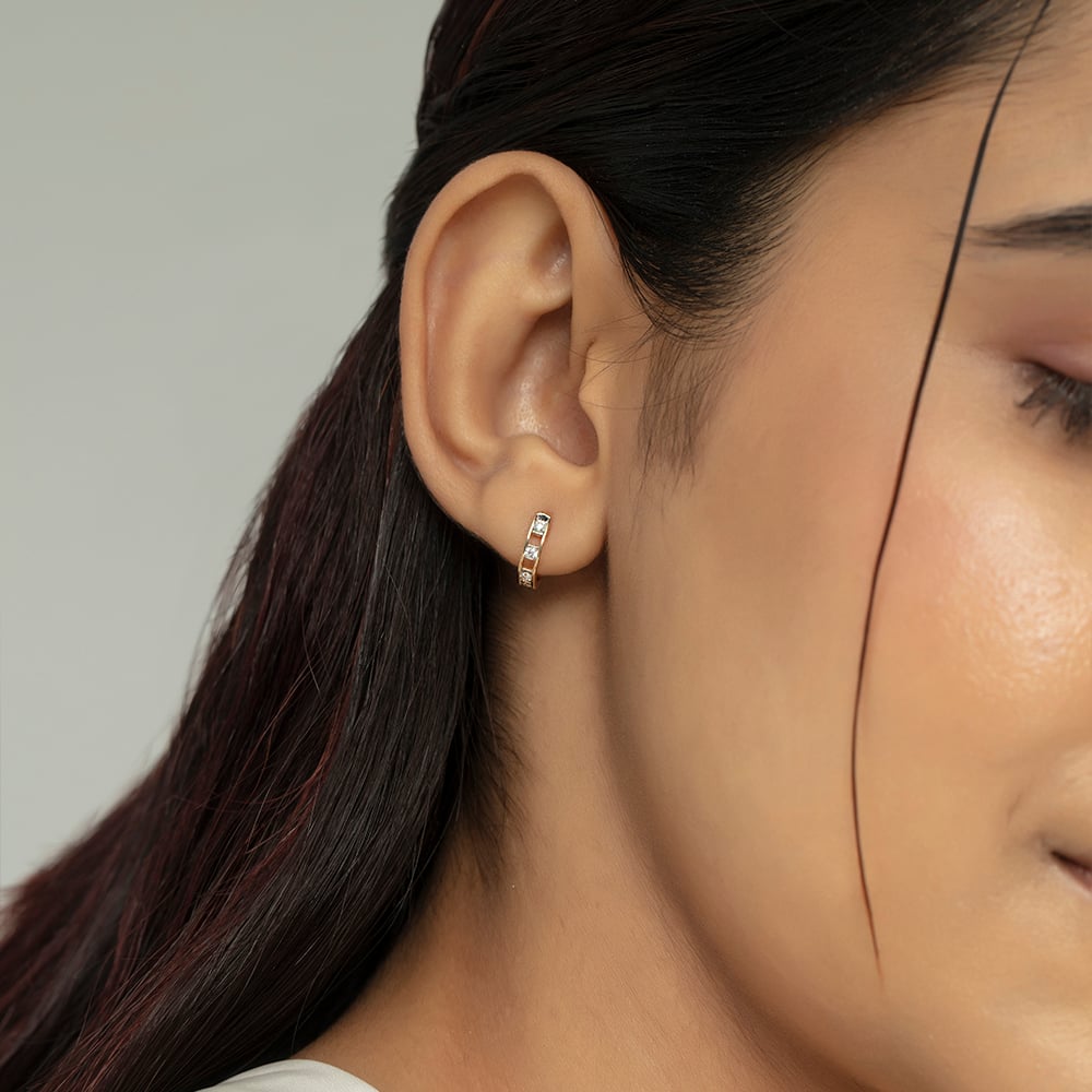 Edgy Radiant Gold & Diamond Hoop Earrings,,hi-res image number null