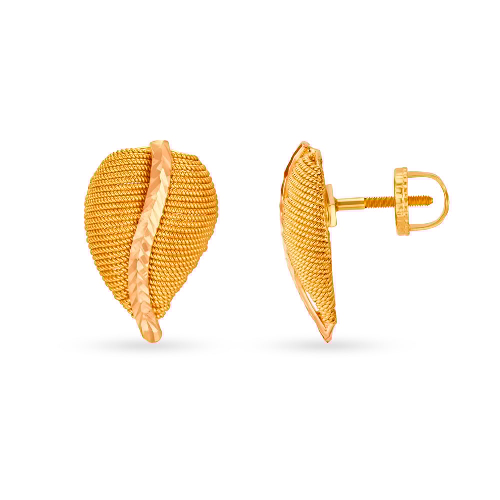 Mutifaceted 22 Karat Yellow Gold Studs In Dual Tone,,hi-res image number null