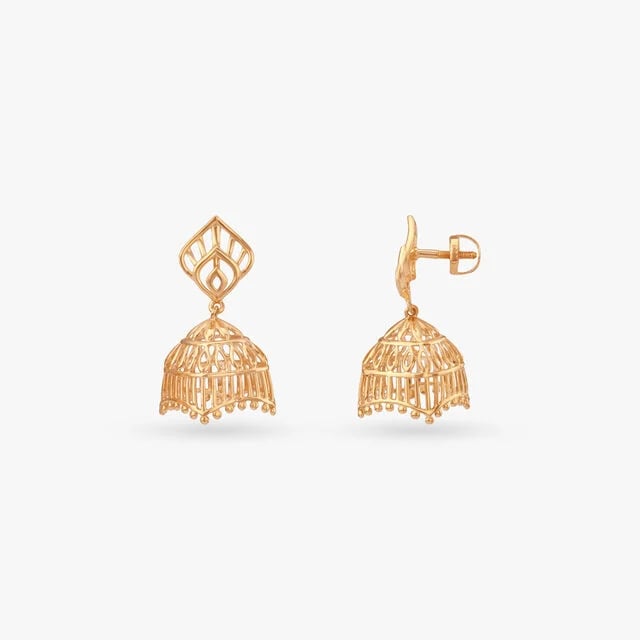 Radiant Cage Gold Jhumka Earrings,,hi-res image number null