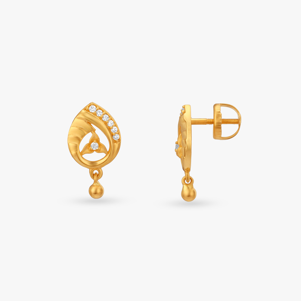 Curved Petal Gold Drop Earrings,,hi-res image number null