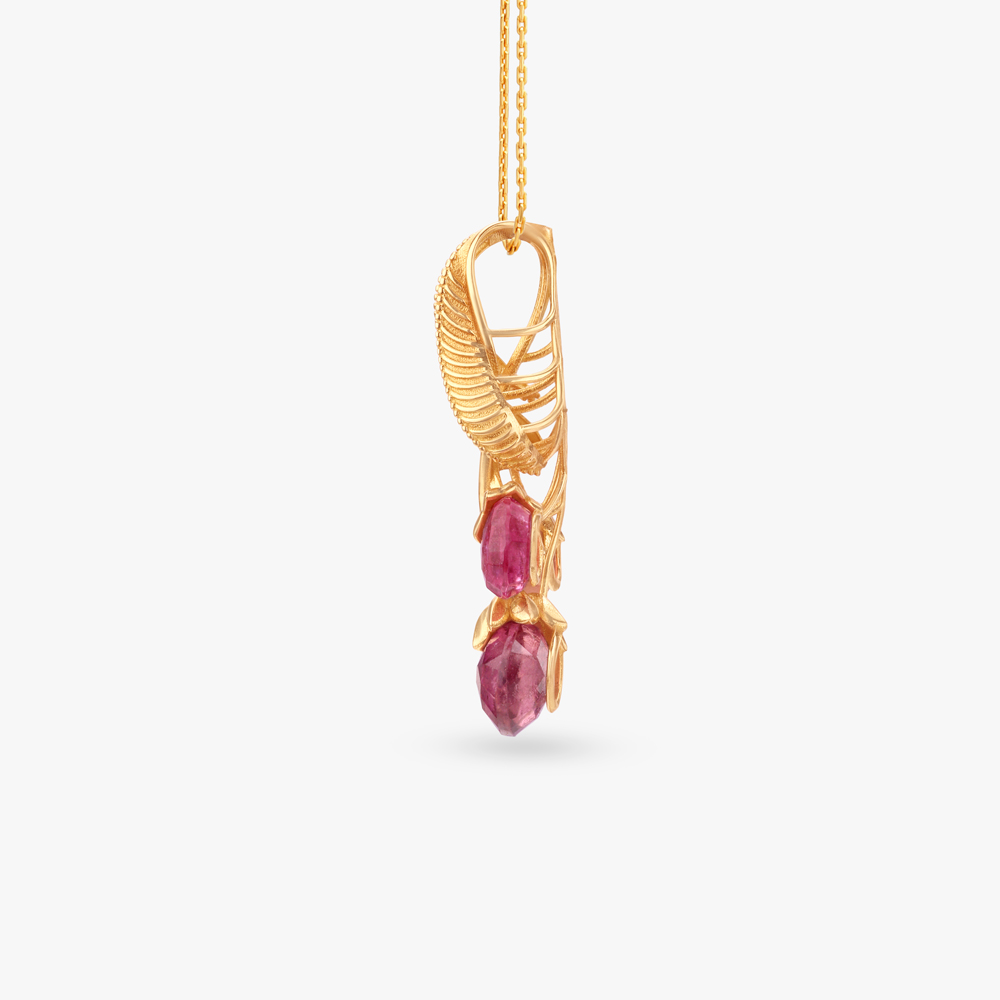 Crimson Rhythm Gold Pendant and Earrings Set,,hi-res image number null