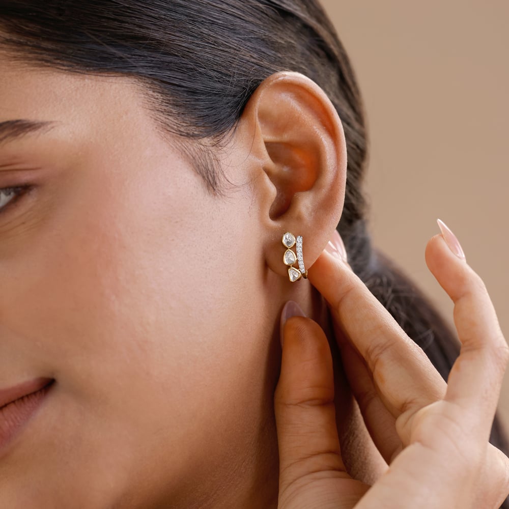 Lustrous Vine Polki Diamond Hoop Earrings,,hi-res image number null