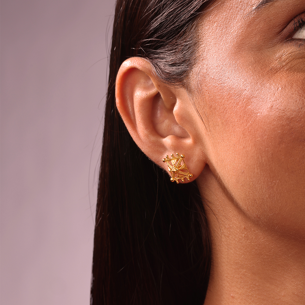 Whirls of Warli 22KT Gold Stud Earrings,,hi-res image number null