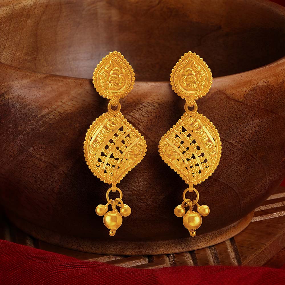 Contemporary Floral Gold Jhumka Earrings