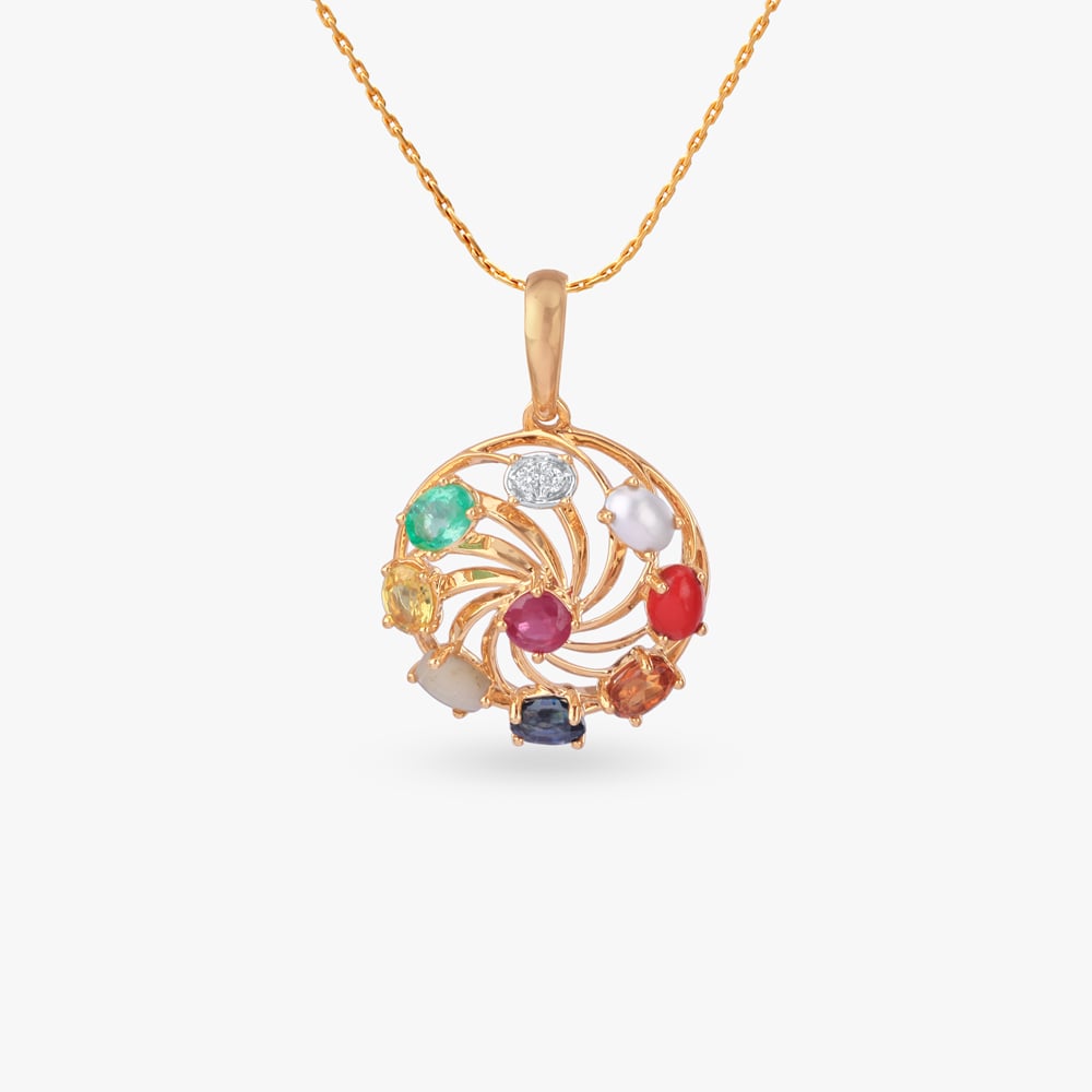 

Spiral Navratna Diamond Pendant