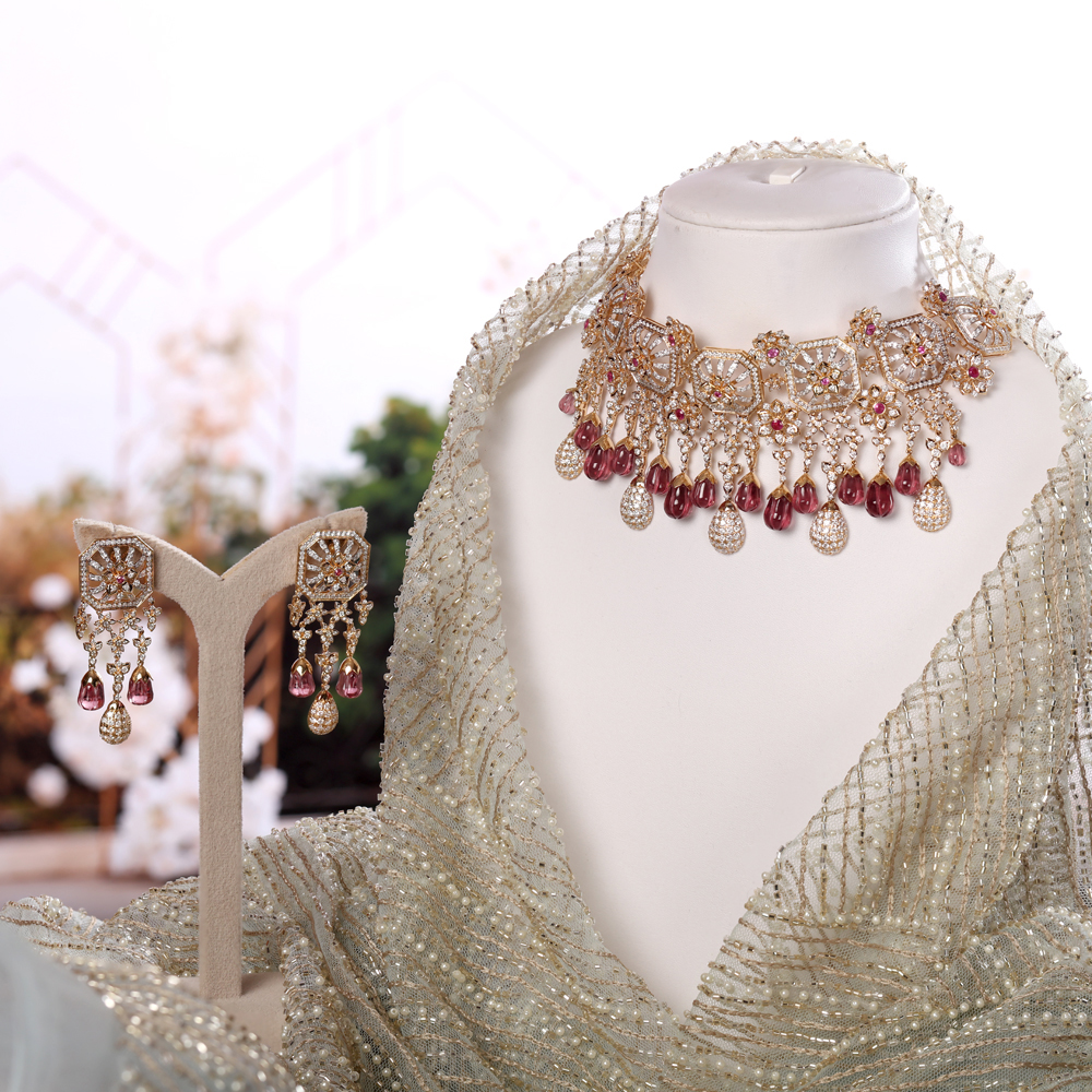Brilliant Floral Diamond Necklace Set,,hi-res image number null