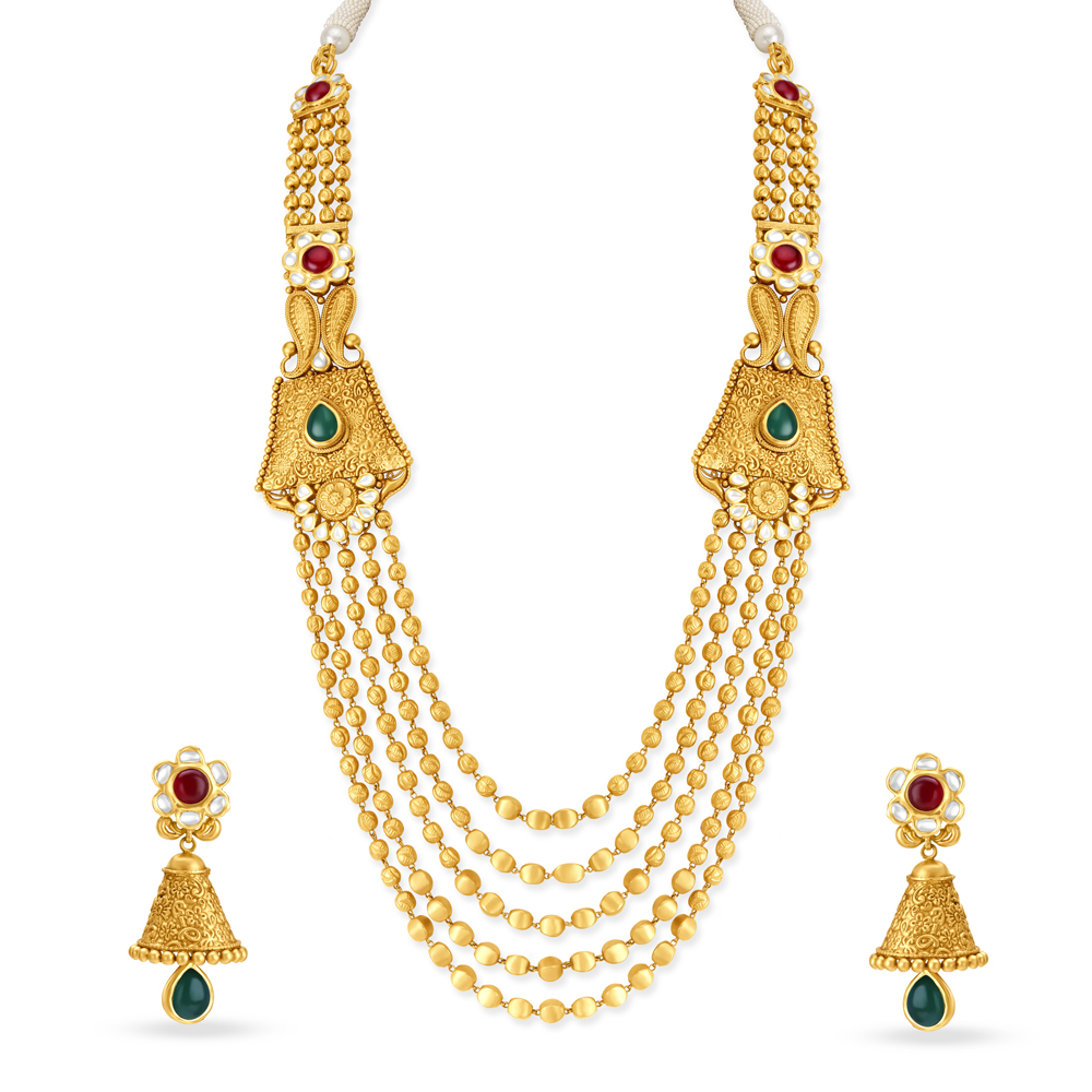 

Queenly Gold Layered Gujarati Necklace Set