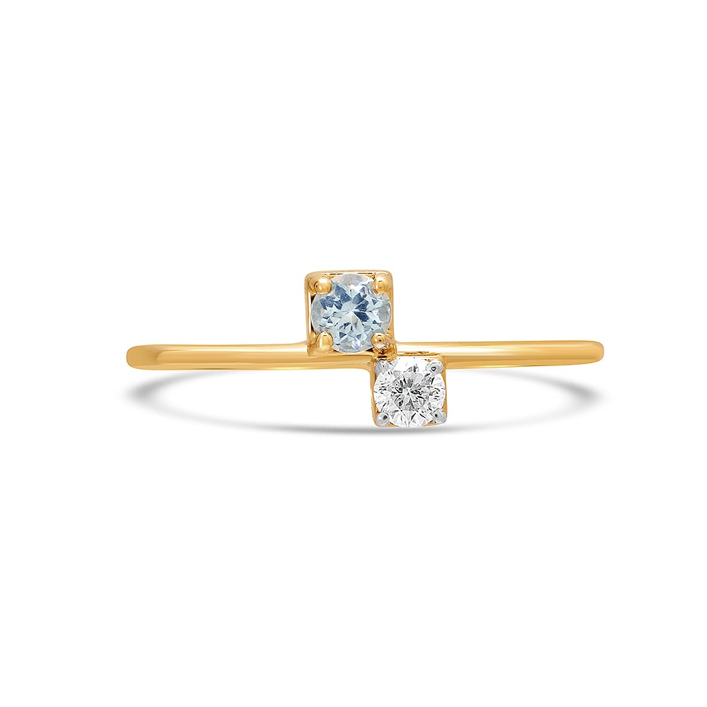 14KT Yellow Gold Azure Blue Topaz And Diamond Finger Ring,,hi-res image number null
