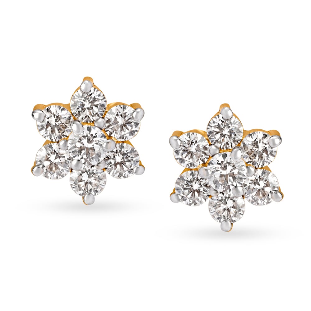 Timeless 18 Karat Yellow Gold And Diamond Floral Studs,,hi-res image number null