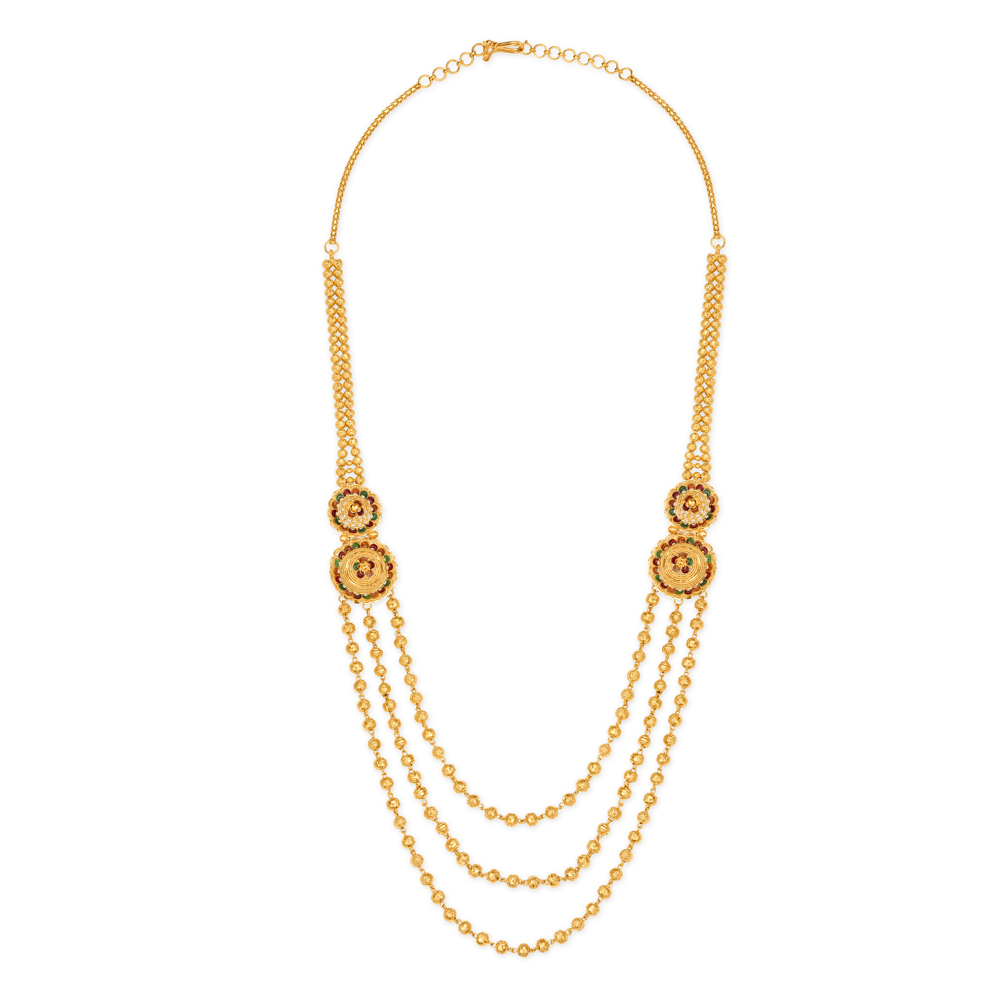 Shining Yellow Gold Triple Strand Necklace Set