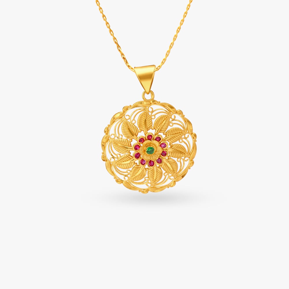 Leaf Gold Pendant and Earrings Set,,hi-res image number null