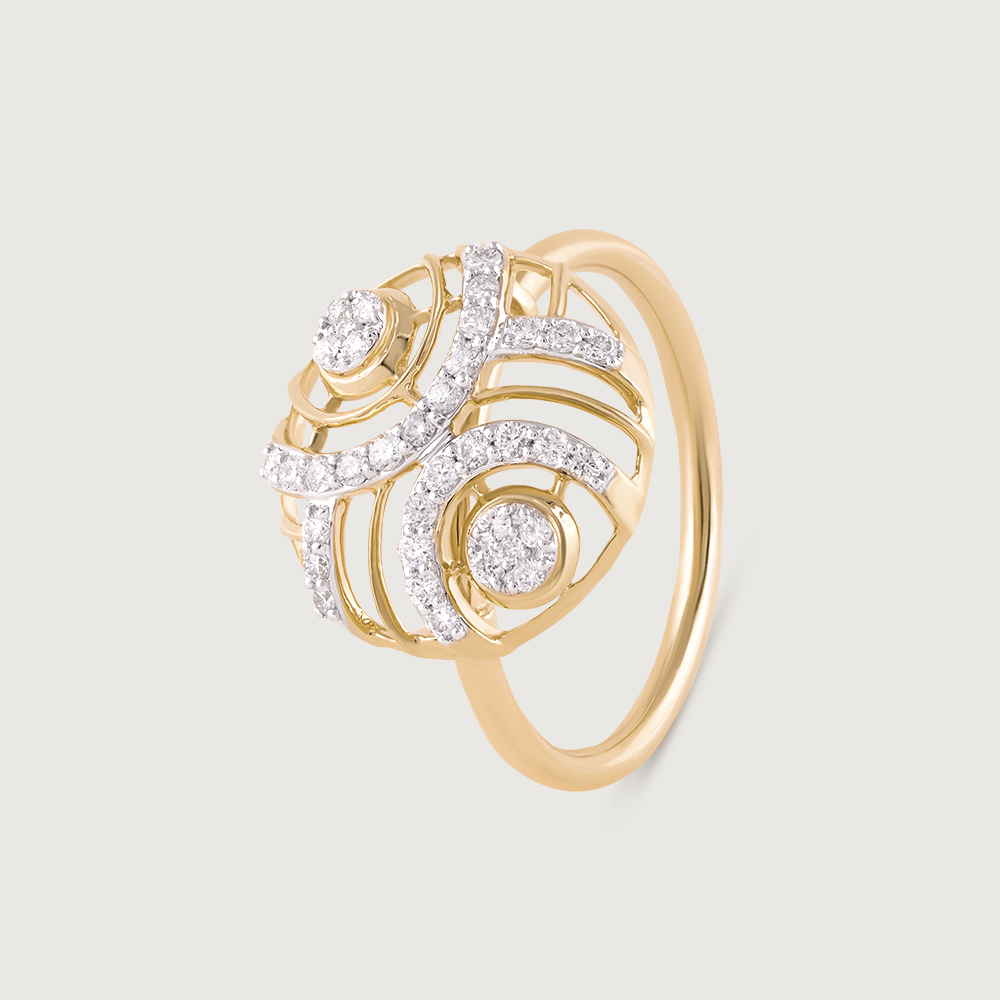Laser Swirl Gold & Diamond Finger Ring,,hi-res image number null