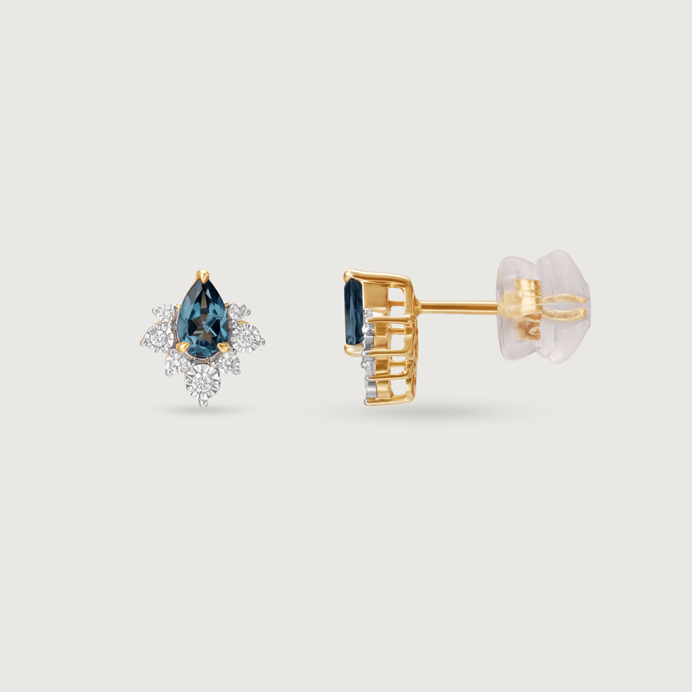 Sparkly Blue Diamond & Gold Stud Earrings,,hi-res image number null