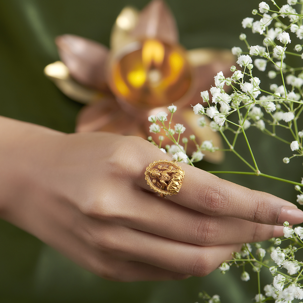 Ornate Carved Goddess Laxmi Finger Ring,,hi-res image number null