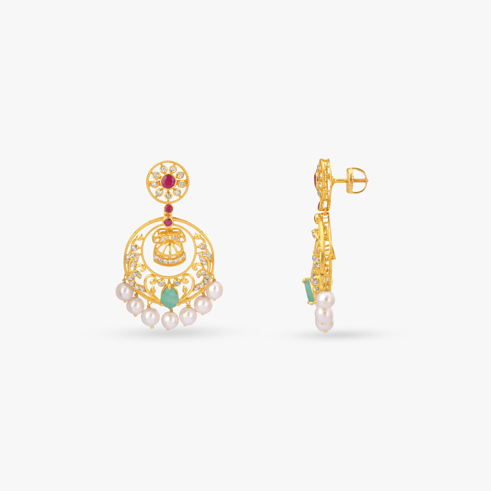 Filigree Chandbali Pearl Earrings,,hi-res image number null