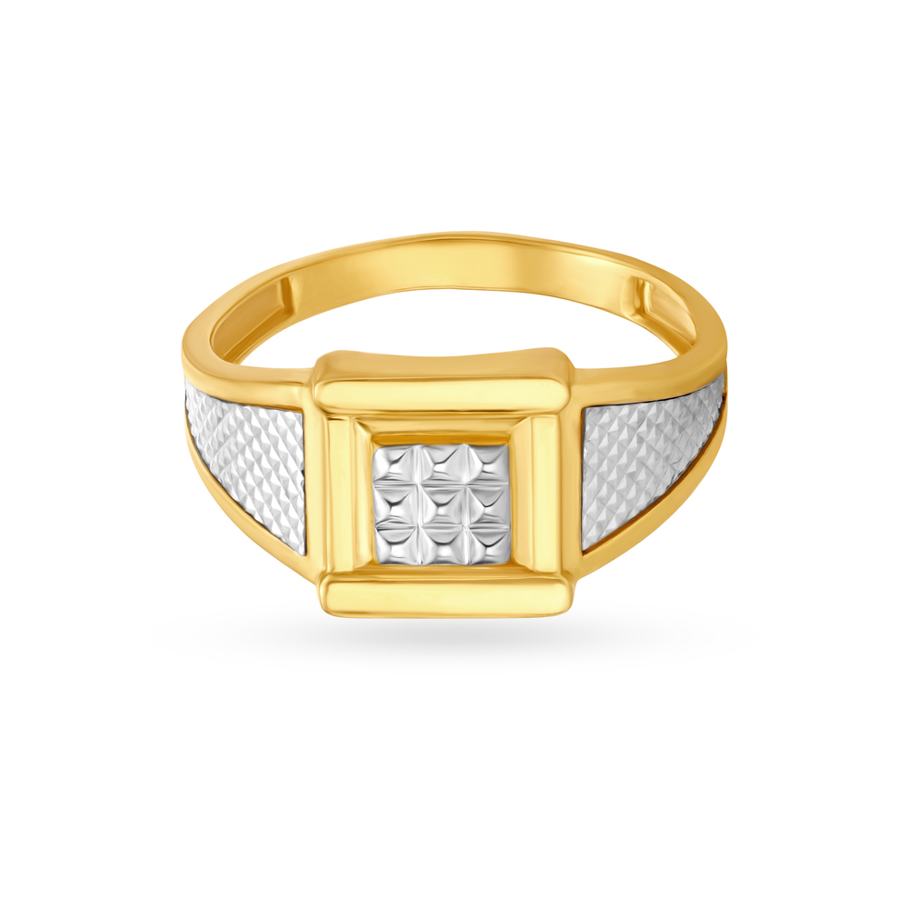 Suave Square Pattern Gold Finger Ring For Men,,hi-res image number null
