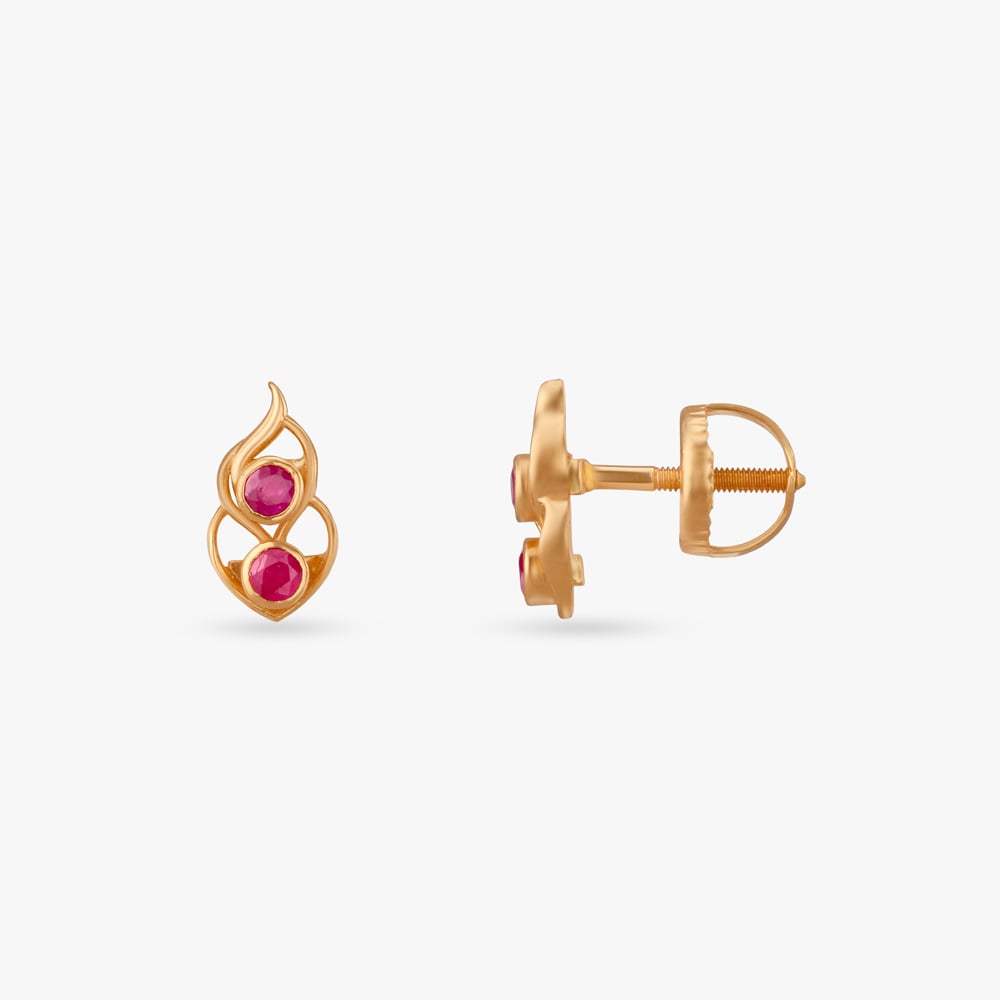 Crimson Flame Gold Stud Earrings,,hi-res image number null